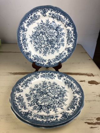 3 Dinner Plates Royal Staffordshire Avondale Ironstone J G Meakin Blue White Vtg