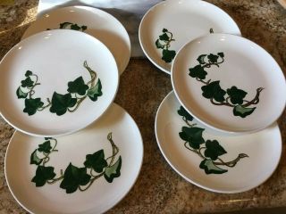 6 Poppytrail Metlox Vernon California Ivy Hand Painted China Luncheon Plates