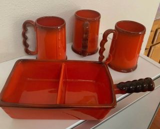 Metlox Poppytrail Vernon Kilns California Pottery Red Rooster Bakeware & Mugs