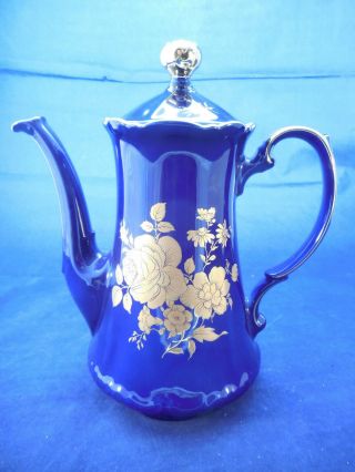 Mitterteich Germany Deep Cobalt Blue With Gold Teapot