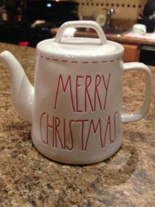 2019 Ll Rae Dunn Magenta " Merry Christmas " Teapot Holiday Collectible