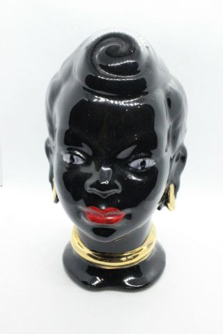 Vintage Joan Lea Creations African Lady Head Vase Wall Art Planter Black & Gold