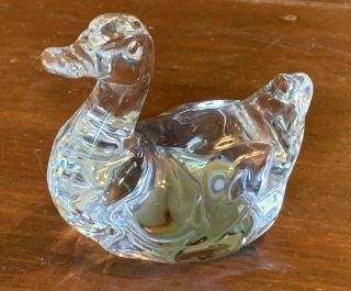 Signed Clear Art Glass Hoya Duck Bird Figure Figurine