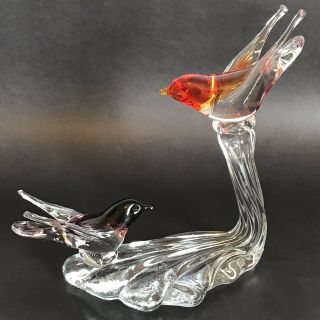 Vintage Icet Arte Murano Hand Blown Glass Birds Figurines Couple Home Decor Gift