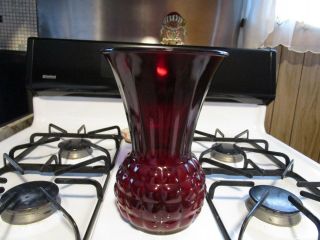 Collectible Large Vintage Anchor Hocking Royal Ruby Red Bubble Glass Vase
