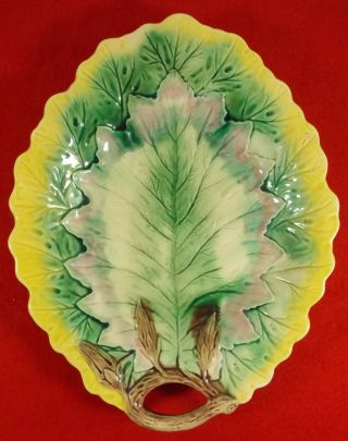 Antique Majolica Oak Leaf Bread Tray Lovely Color & Detail