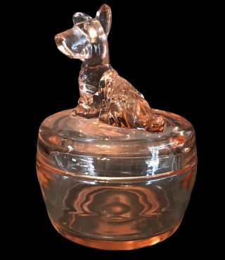 Jeannette Scotty Dog Pink Depression Glass Powder Jar 2