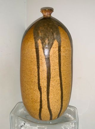 Ceramic Weed Vase/pot Signed 1987with Brown Drip Glaze