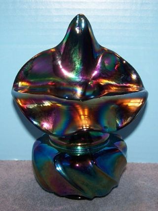 Gorgeous Vintage Fenton Art Glass Dark Carnival Jack In The Pulpit Vase