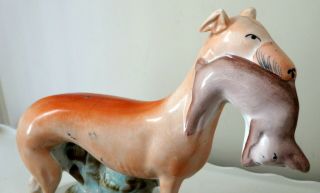 Antique Staffordshire greyhound whippet with rabbit in mouth 2