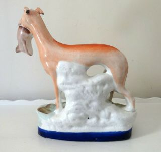 Antique Staffordshire greyhound whippet with rabbit in mouth 3