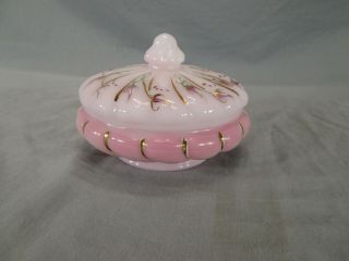 Vtg Fenton Hand Painted Signed Pink Glass Powder Jar 986 -