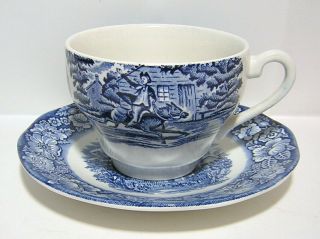 6 Staffordshire England Liberty Blue Tea Cups & Saucers Old North Church 2