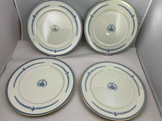 Lamberton China Puritan 10 3/8 " Dinner Plates Set Of 4 Gold Trim 1945 Vgc