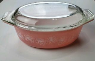 Vintage Pyrex 043 Oval Pink Daisy Casserole Dish With Lid 1.  5 Quart
