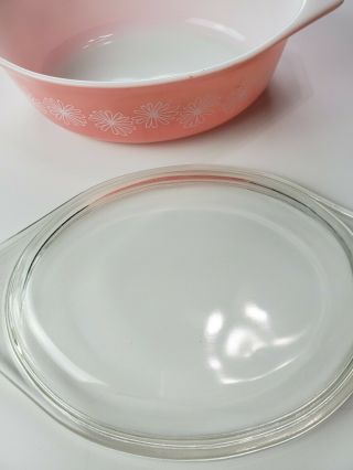 Vintage Pyrex 043 Oval Pink Daisy Casserole Dish With Lid 1.  5 Quart 5