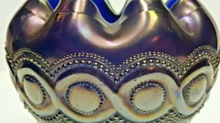 NORTHWOOD ANTIQUE Blue/Cobalt Carnival Glass Beaded Cable 3 Toed Bowl w/LOGO 4