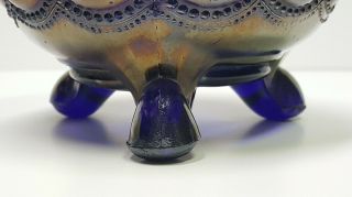 NORTHWOOD ANTIQUE Blue/Cobalt Carnival Glass Beaded Cable 3 Toed Bowl w/LOGO 8