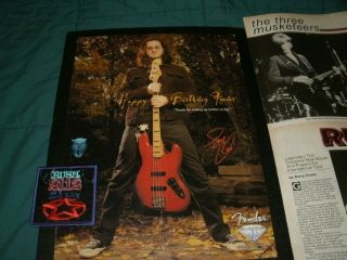 Rush Geddy Lee Fender poster,  patch - 2112,  clippings & Fly By Night guitar pic 2