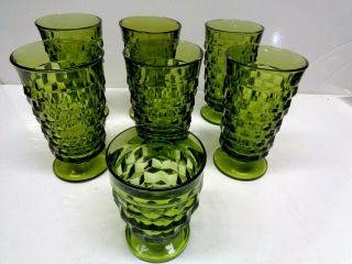 7 Vintage Indiana Whitehall Colony Cubist Avocado Green Glass Iced Tea Glasses