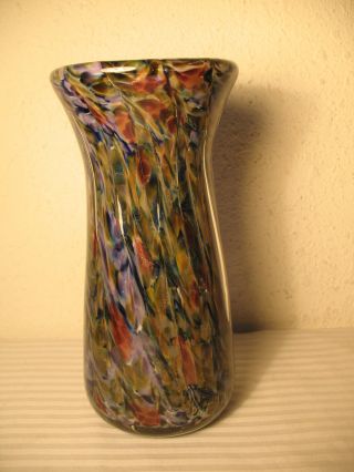 Murano Aventurine Vase Signed Art Glass Italy Blue Green Copper 8 "