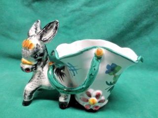 Vtg Italy Majolica Donkey & Cart Planter Italian Flower Pot