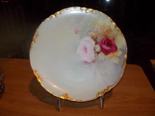 Haviland Limoges Handpainted 8.  5 " Dessert Plate - Pink Roses W/gold Accents