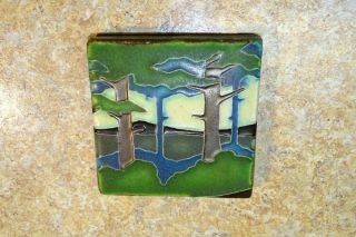 Motawi Tileworks Art Tile - Trees And Water Blue Green 4 " X 4 "