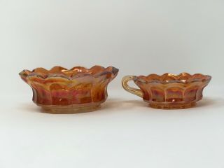 Vintage Imperial Marigold Carnival Glass 2 Bowls Grape Leaf Design Iridescent 3