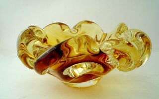 Vintage Murano Art Glass Candy Dish Or Ashtray Golden Amber Heavy