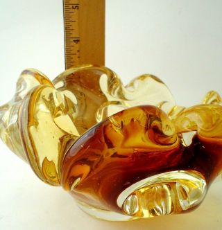 Vintage Murano Art Glass Candy Dish or Ashtray Golden Amber Heavy 4
