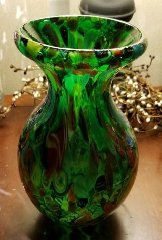 Murano Millefiori Glass Vase 8 Inches High,  Predominantly Green,  Blues