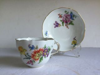 Antique Meissen Porcelain Deutsche Blumen Cup And Saucer Set Painted Flowers