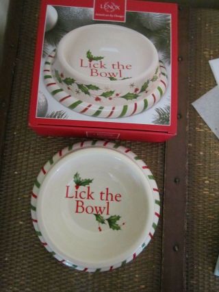 Lenox Dog Bowl - Rare - Nib - Lick The Bowl - Holiday Pet Bowl 8 " $50