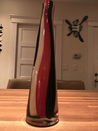 Contemporary Deco Red Yellow Black Art Glass Hand Blown Vase