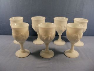 Set Of 7 Westmoreland Milk Glass Della Robbia Water Goblets 6 " Tall