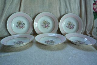 6 Vintage Homer Laughlin Pink Georgian Eggshell Soup Salad Bowls