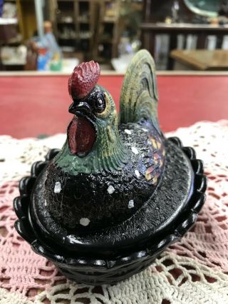 Fenton Hen On Nest Hand Painted By Artist D.  Wright Candy Dish NR 2