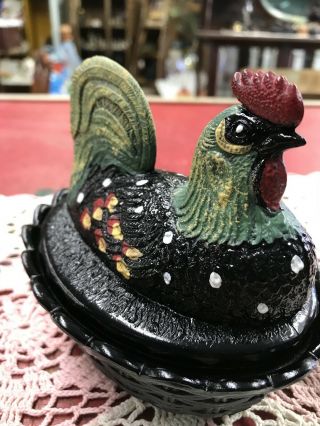 Fenton Hen On Nest Hand Painted By Artist D.  Wright Candy Dish NR 3