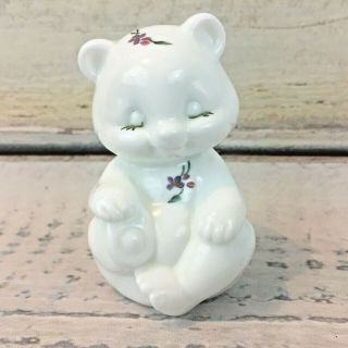 Fenton Glass Bear Figurine Lilac On Milk Figure Paperweight Closed Eyes Usa