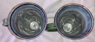 Handmade Ceramic Mugs Set of 2 Green and Purple Art Pottery IM0497 3