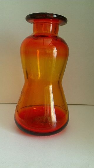 Handblown Midcentury Blenko Husted Glass Vase Tangerine Amberina