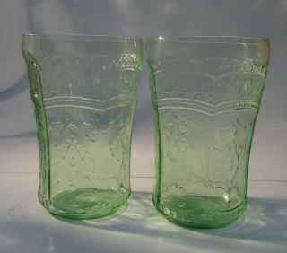 Patrician Spoke Green 2 Flat Tumblers 4 1/4 " Federal Glass