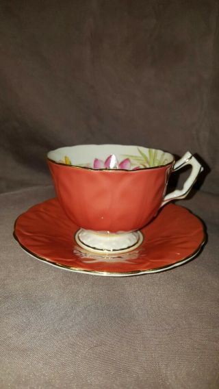 Vintage Aynsley Bone China England Water Lily Orange Teacup & Saucer. 5