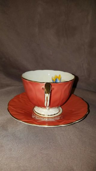 Vintage Aynsley Bone China England Water Lily Orange Teacup & Saucer. 6