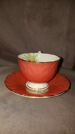 Vintage Aynsley Bone China England Water Lily Orange Teacup & Saucer. 7