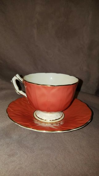 Vintage Aynsley Bone China England Water Lily Orange Teacup & Saucer. 8