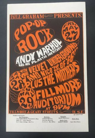 Bg 8 Velvet Underground Andy Warhol The Mothers Fillmore Postcard Bill Graham