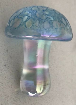 John Ditchfield Glasform Iridescent Glass Mushroom Form Paperweight Blue