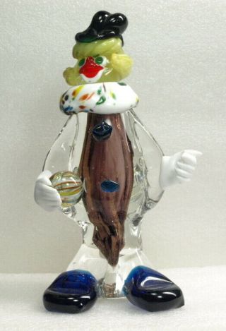 Murano Art Glass 8 " Hand Blown Multi - Color Clown Figurine 398